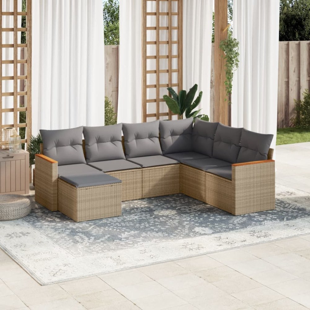 vidaXL Soffgrupp för trädgård med dynor 7 delar mixbeige konstrotting