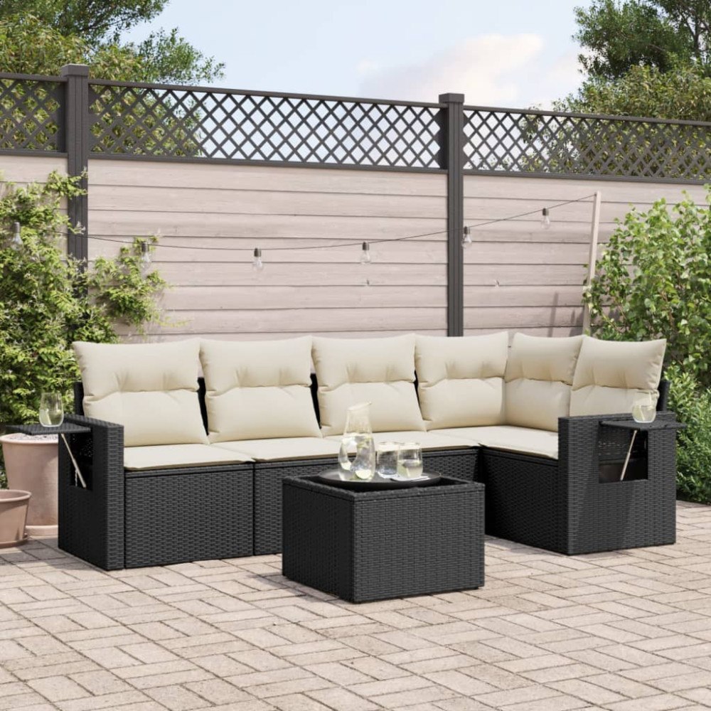 vidaXL Loungegrupp med dynor 6 delar svart konstrotting
