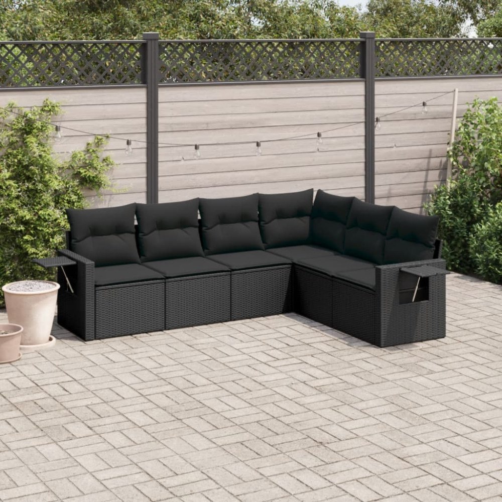 vidaXL Loungegrupp med dynor 6 delar svart konstrotting