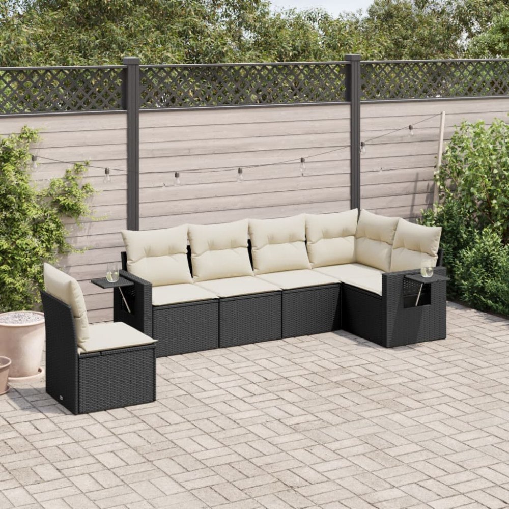 vidaXL Loungegrupp med dynor 6 delar svart konstrotting