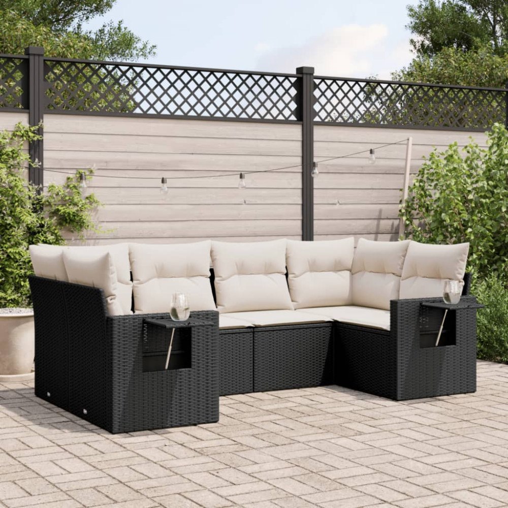 vidaXL Loungegrupp med dynor 6 delar svart konstrotting
