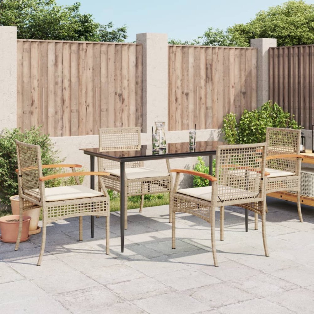 vidaXL Matgrupp för trädgården med dynor 5 delar beige konstrotting