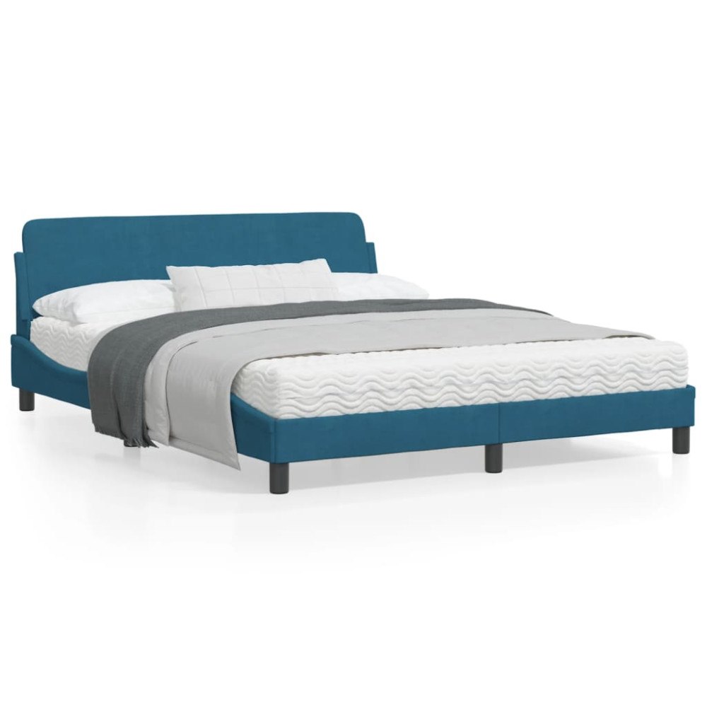 vidaXL Bed Frame with Headboard "Dover" Blue 160x200 cm Velvet