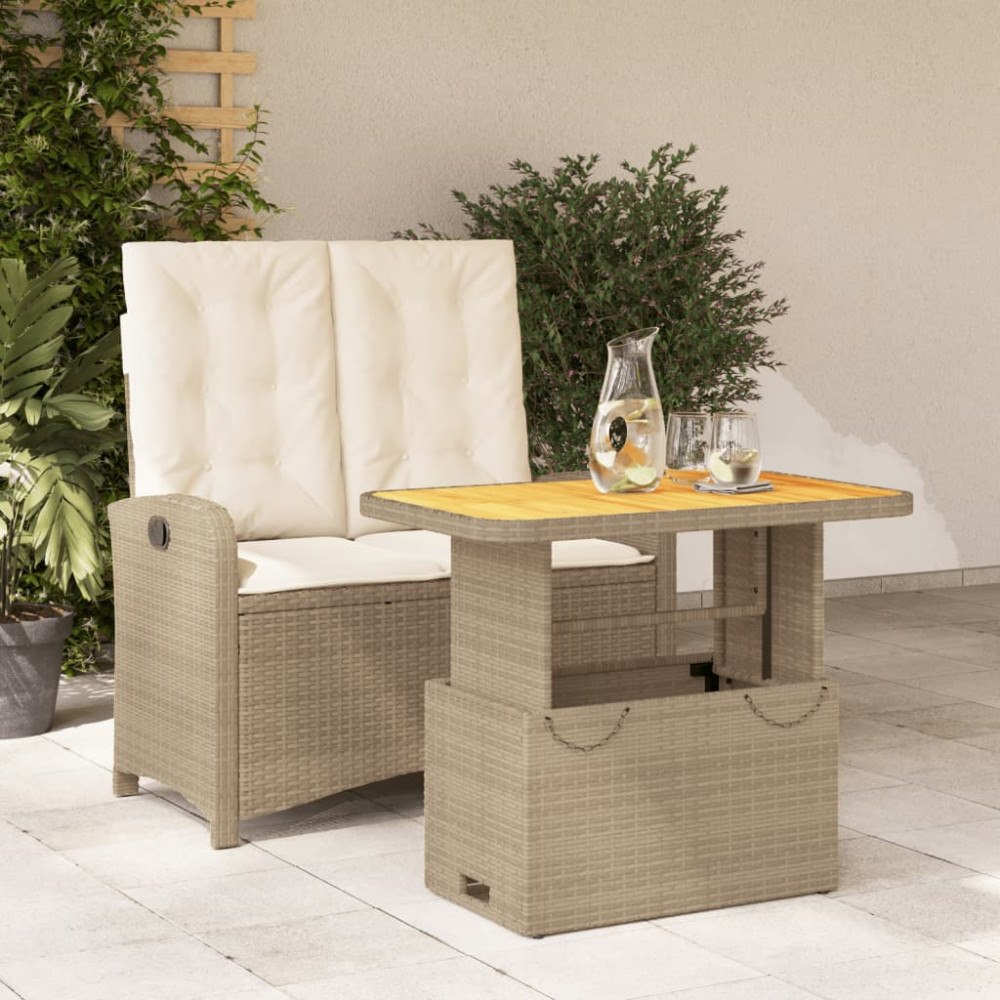 vidaXL Matgrupp för trädgården med dynor 2 delar beige konstrotting