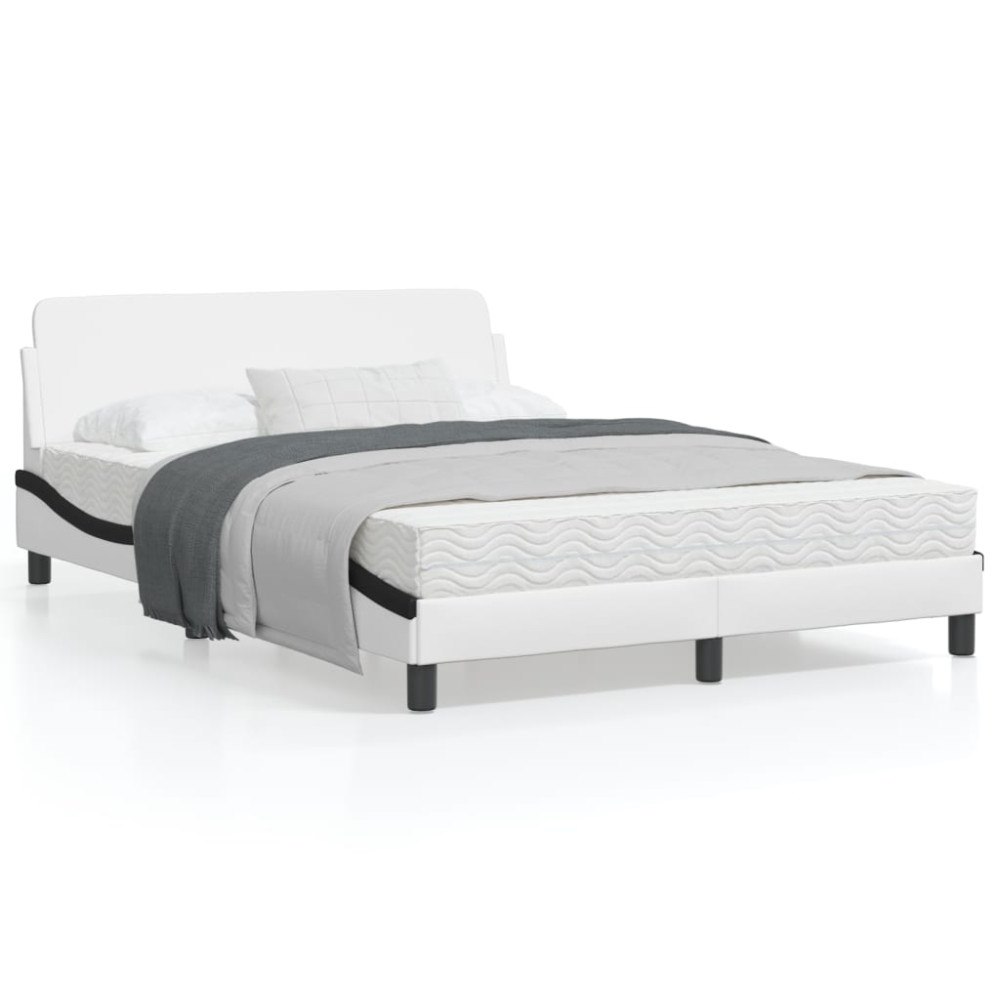 vidaXL Bed Frame "Dover" White&Black 140x190 cm Faux Leather