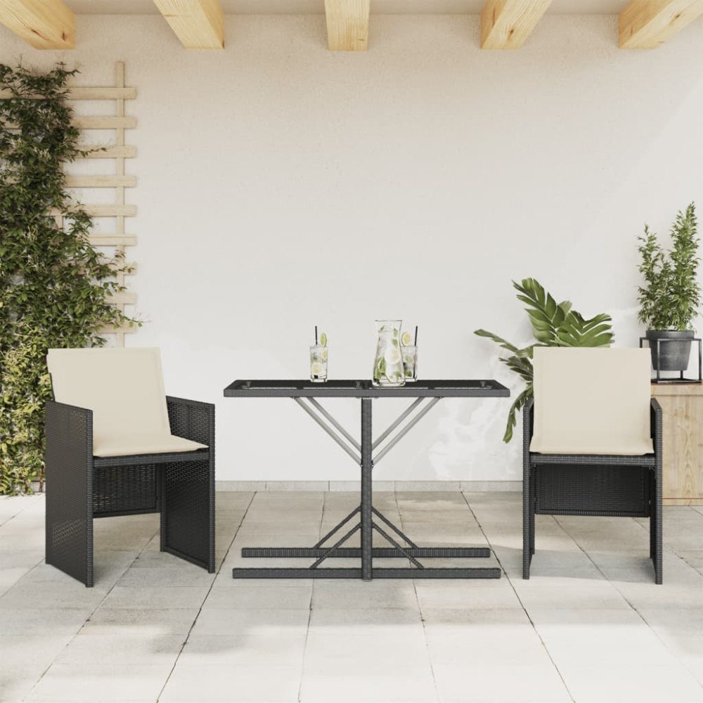 vidaXL Caféset med dynor 3 delar svart konstrotting
