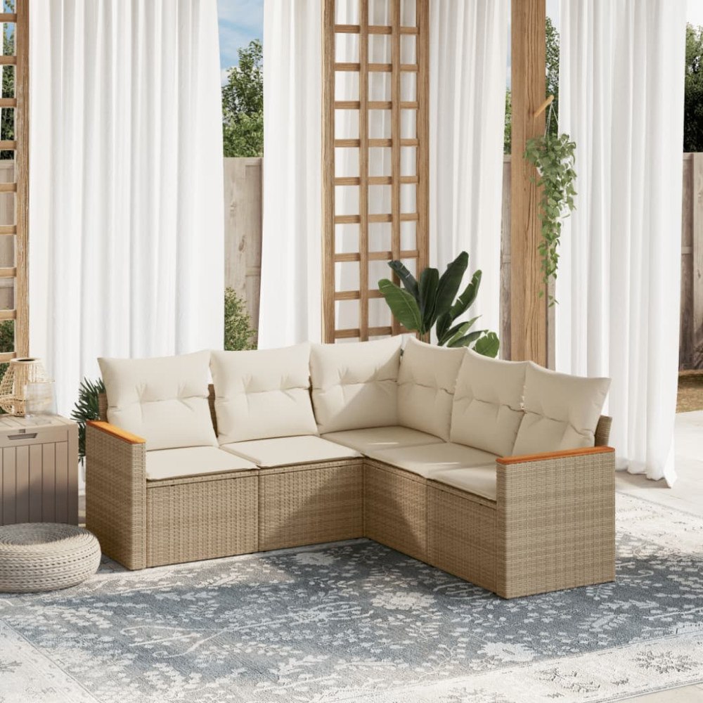 vidaXL Soffgrupp för trädgården med dynor 5 delar beige konstrotting