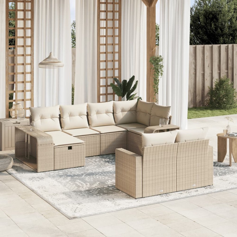 vidaXL Soffgrupp för trädgård med dynor 10 delar beige konstrotting