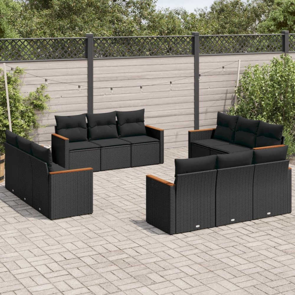 vidaXL Loungegrupp med dynor 12 delar svart konstrotting