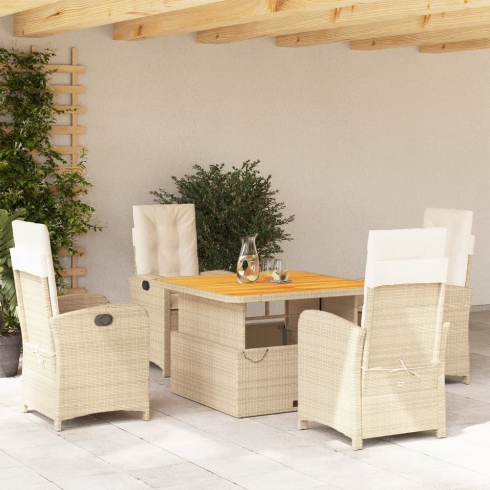 vidaXL Matgrupp för trädgården med dynor 5 delar beige konstrotting