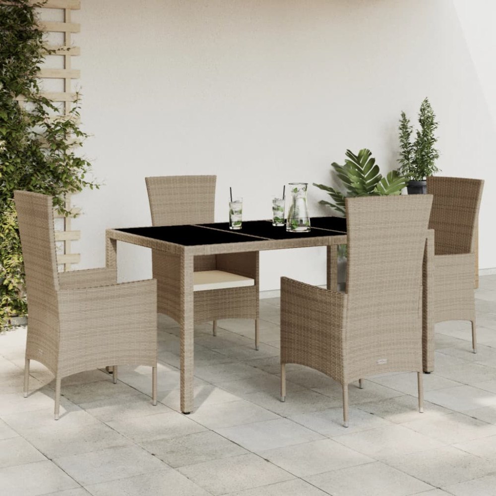 vidaXL Matgrupp för trädgården med dynor 5 delar beige konstrotting