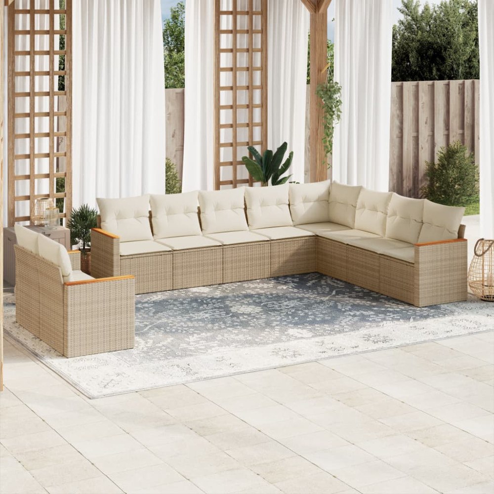 vidaXL Soffgrupp för trädgård med dynor 10 delar beige konstrotting