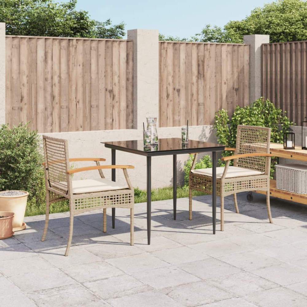 vidaXL Matgrupp för trädgården 3 delar med dynor beige konstrotting