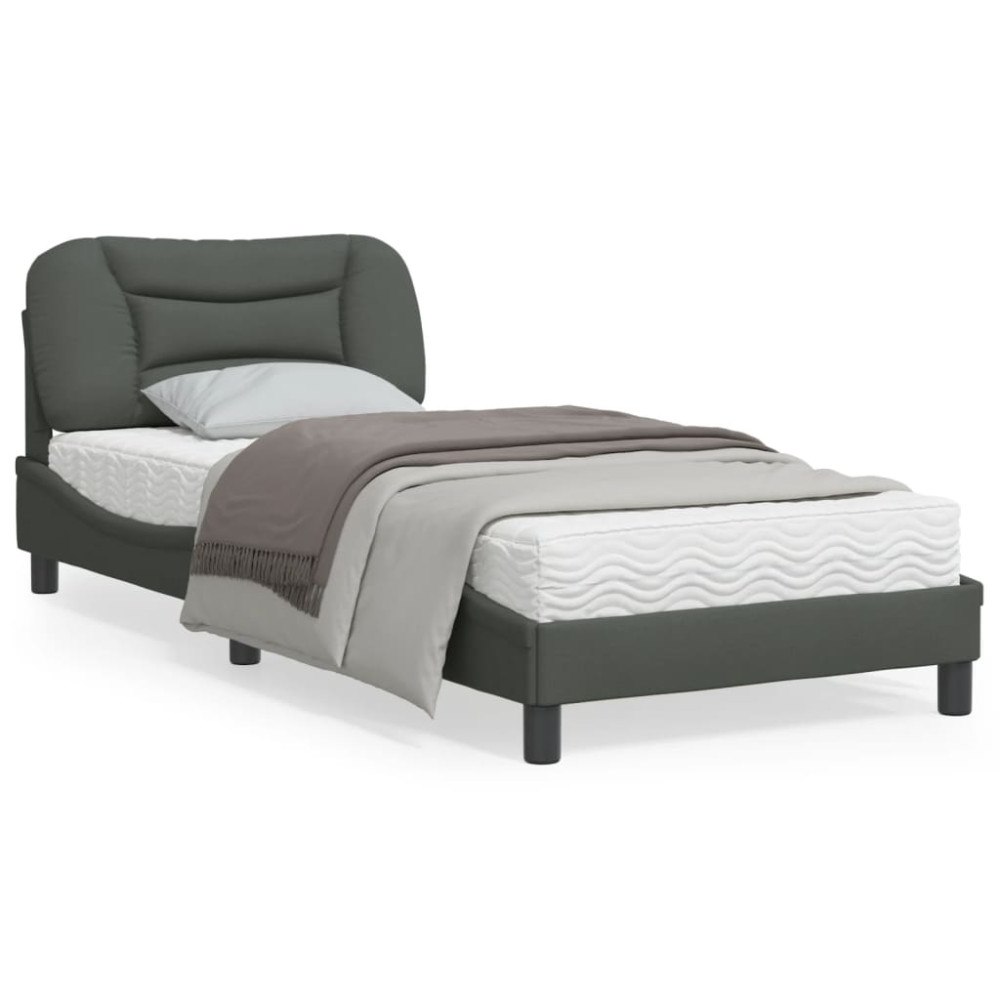 vidaXL Bed Frame with LED without Mattress "Hvar" Dark Grey 90x190 cm Fabric