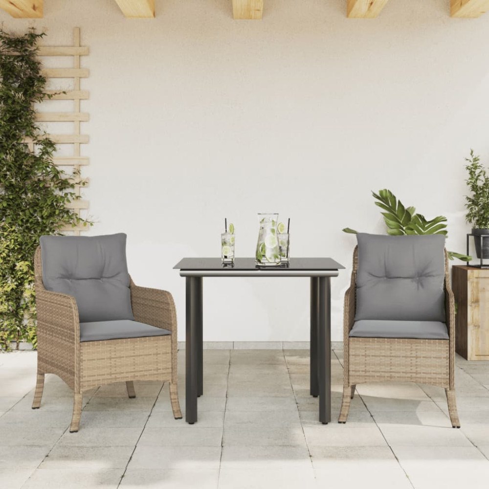 vidaXL Matgrupp för trädgården 3 delar med dynor beige konstrotting