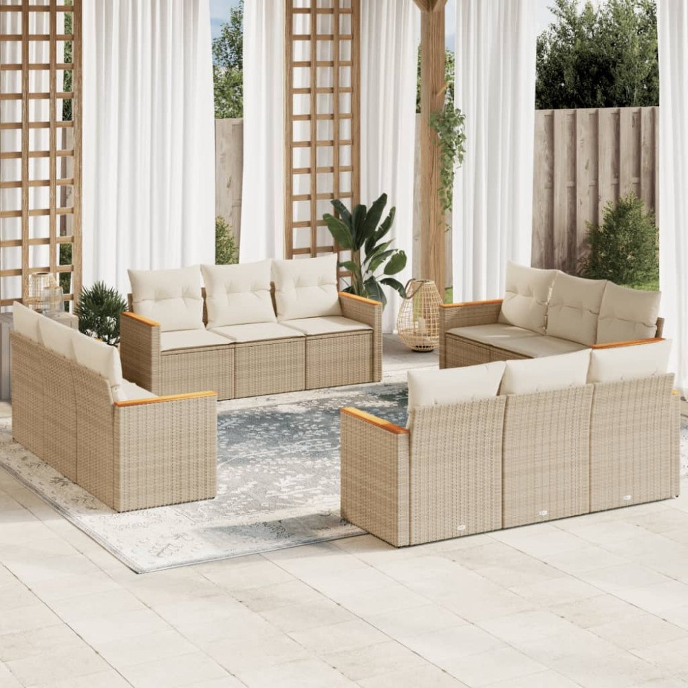 vidaXL Soffgrupp för trädgården 12 delar med dynor beige konstrotting