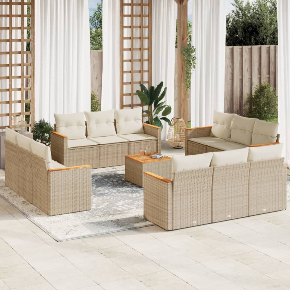 vidaXL Soffgrupp för trädgården med dynor 13 delar beige konstrotting