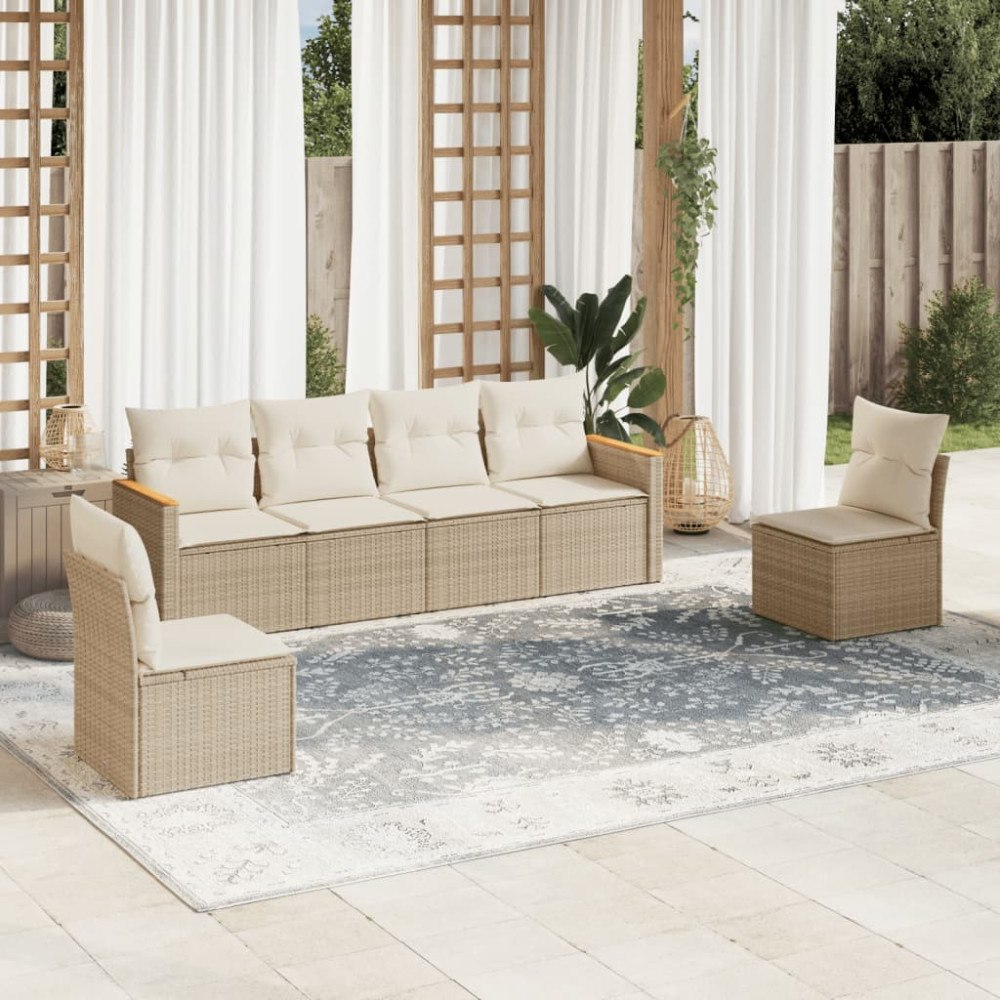 vidaXL Soffgrupp för trädgården med dynor 6 delar beige konstrotting