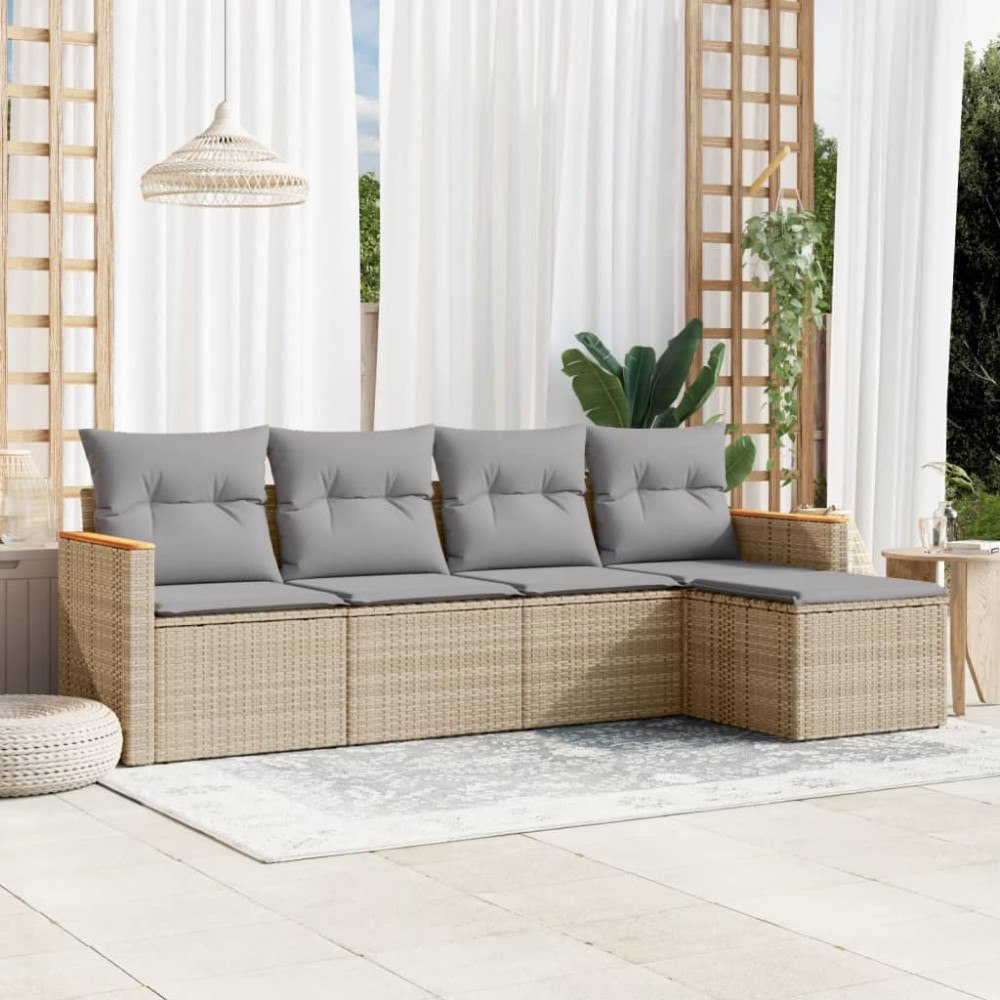 vidaXL Soffgrupp för trädgård med dynor 5 delar mixbeige konstrotting