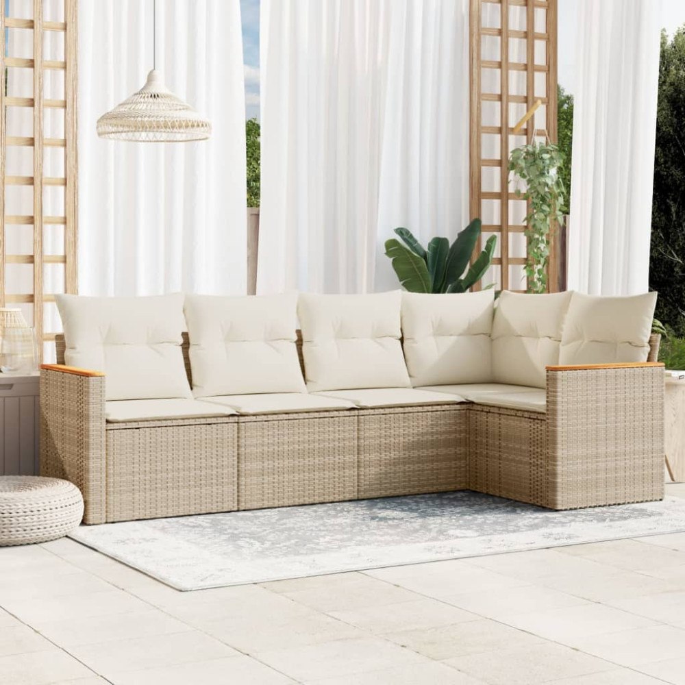 vidaXL Soffgrupp för trädgården med dynor 5 delar beige konstrotting