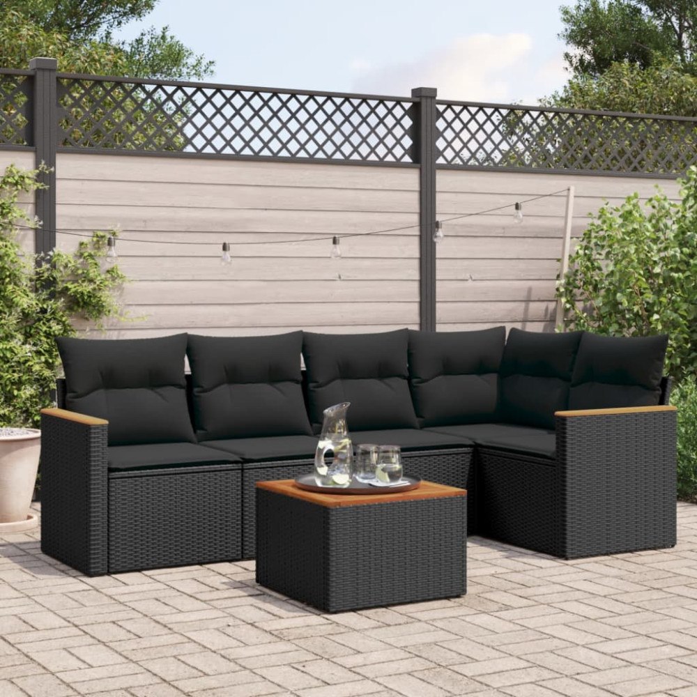 vidaXL Loungegrupp med dynor 6 delar svart konstrotting