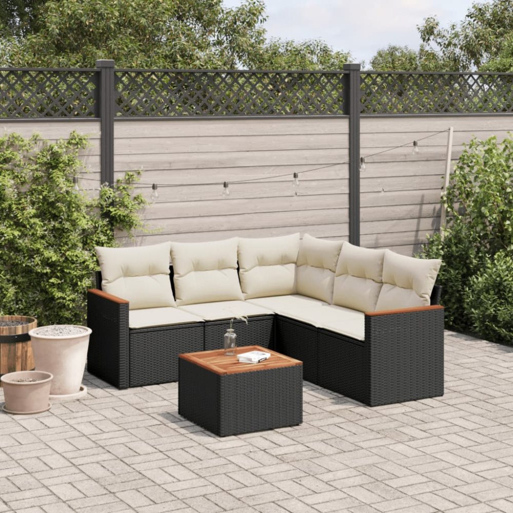 vidaXL Loungegrupp med dynor 6 delar svart konstrotting