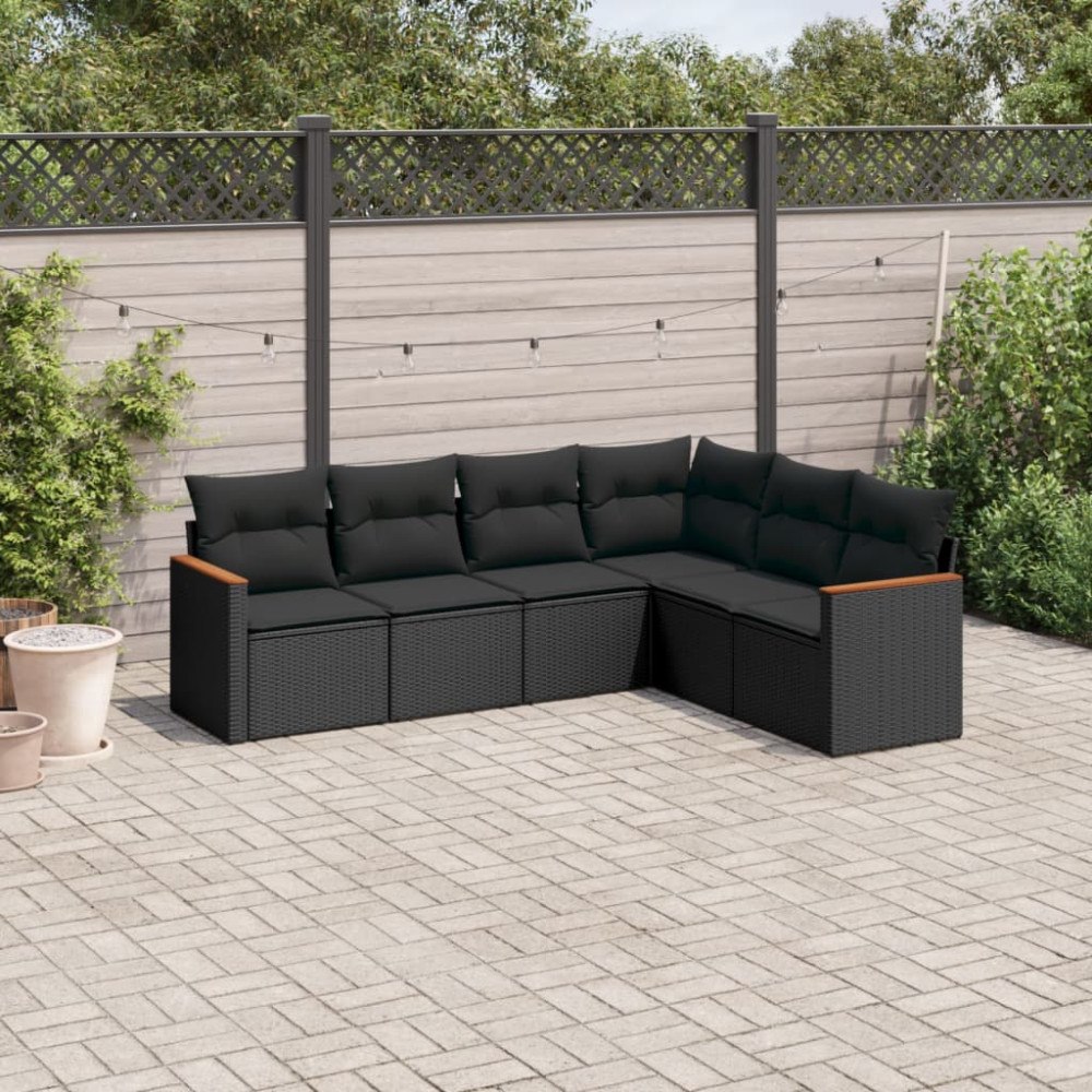 vidaXL Loungegrupp med dynor 6 delar svart konstrotting