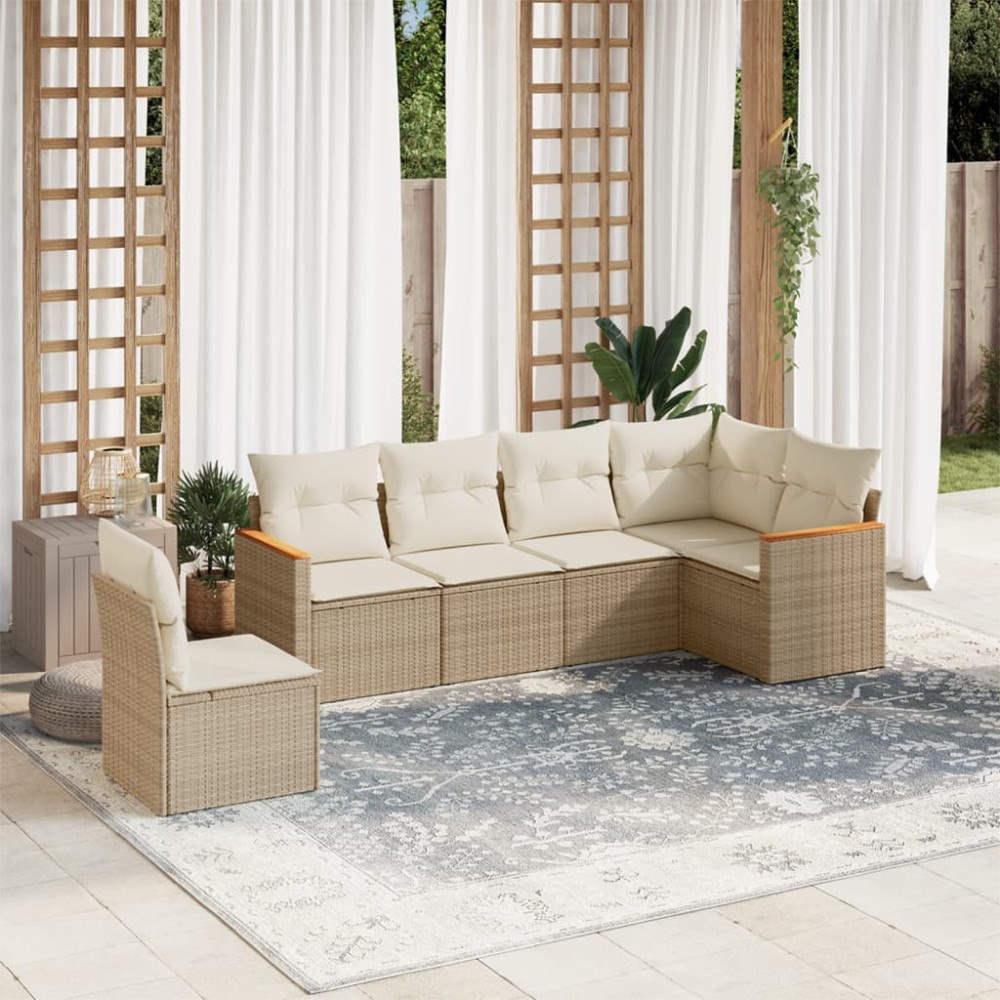 vidaXL Soffgrupp för trädgården med dynor 6 delar beige konstrotting