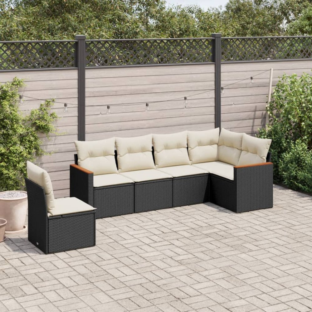 vidaXL Loungegrupp med dynor 6 delar svart konstrotting
