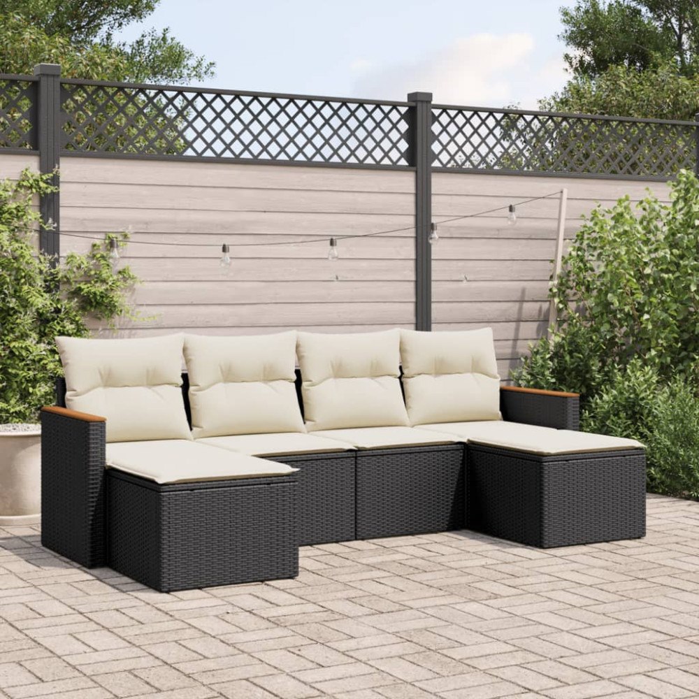 vidaXL Loungegrupp med dynor 6 delar svart konstrotting