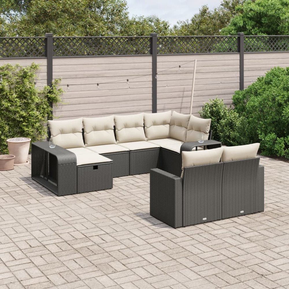 vidaXL Loungegrupp 10 delar med svarta dynor konstrotting
