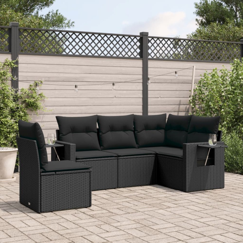vidaXL Loungegrupp för trädgården med dynor 5 delar svart konstrotting