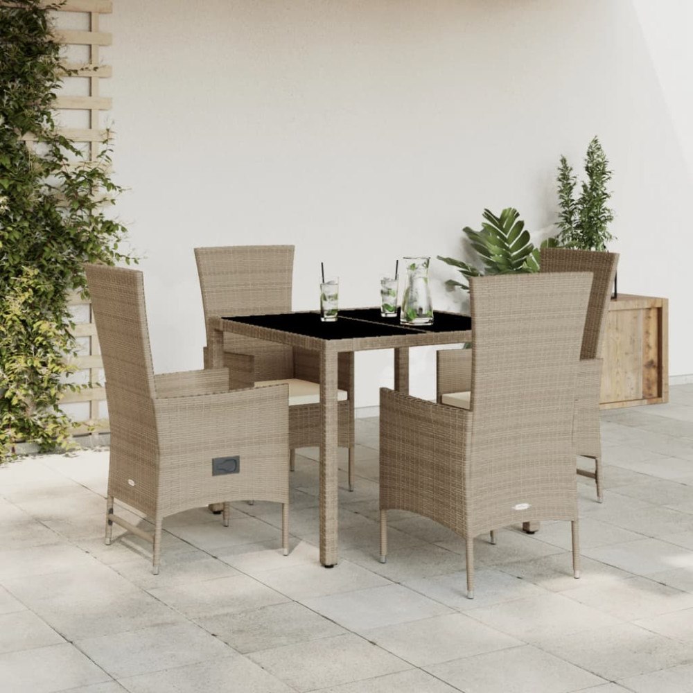 vidaXL Matgrupp för trädgården med dynor 5 delar beige konstrotting
