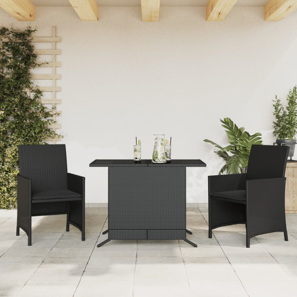 vidaXL Caféset med dynor 3 delar svart konstrotting