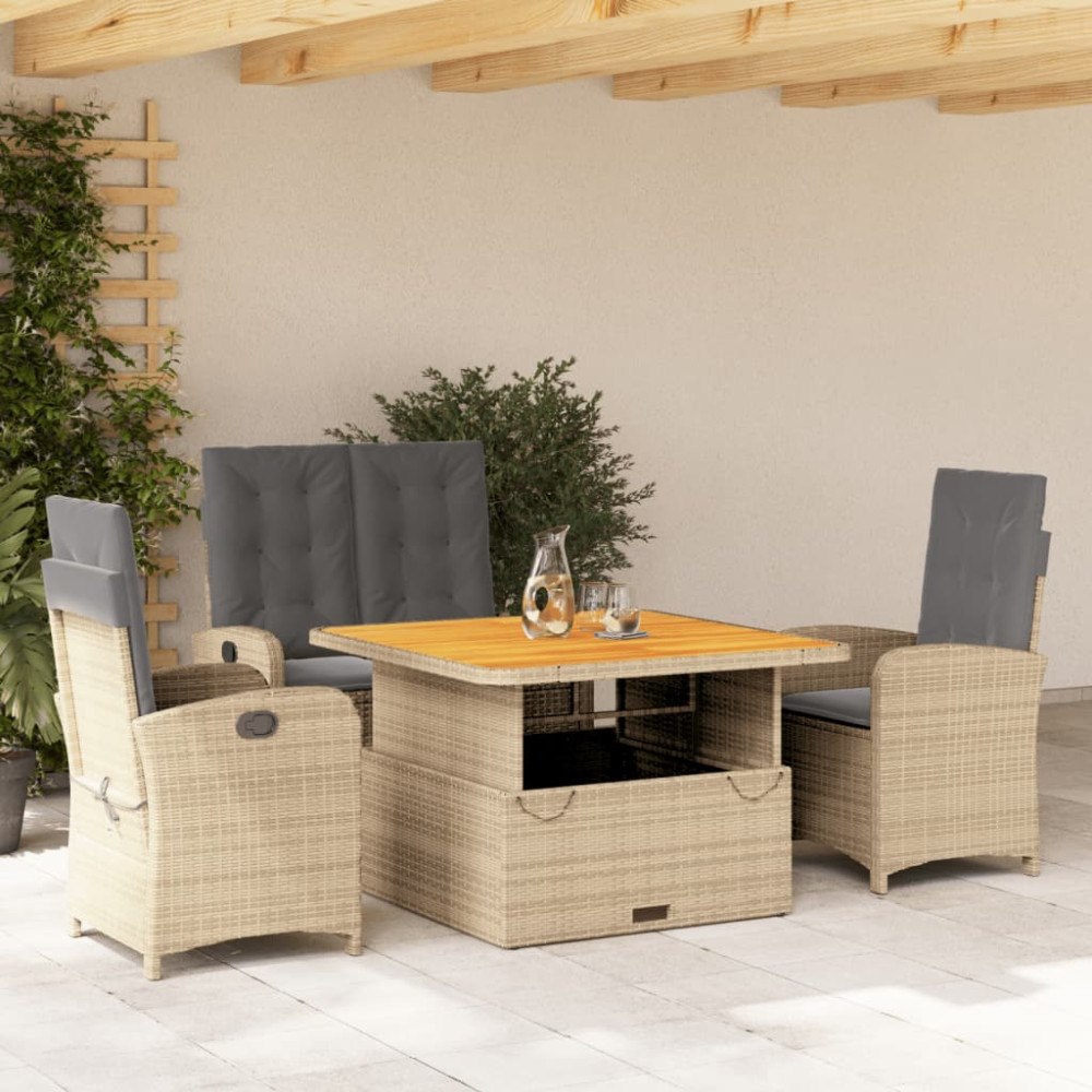 vidaXL Soffgrupp för trädgården med dynor 4 delar beige konstrotting