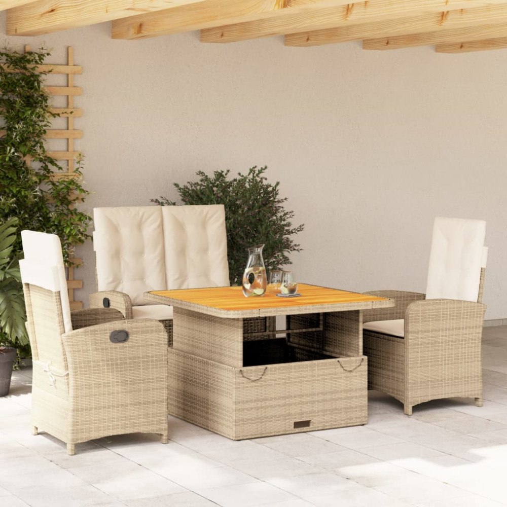 vidaXL Soffgrupp för trädgården med dynor 4 delar beige konstrotting