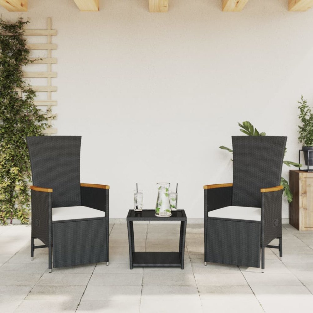 vidaXL Matgrupp för trädgården med dynor 3 delar svart konstrotting