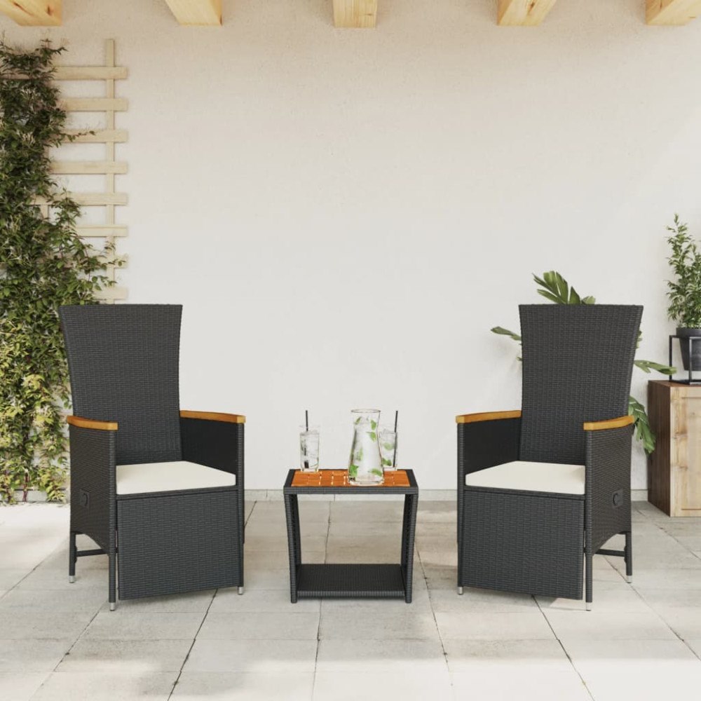 vidaXL Matgrupp för trädgården med dynor 3 delar svart konstrotting