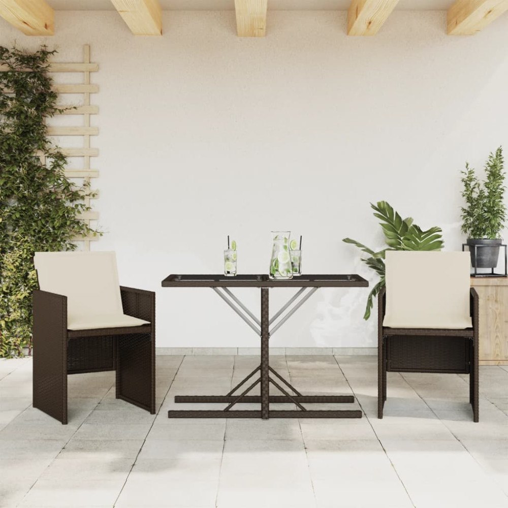 vidaXL Bistrogrupp med dynor 3 delar brun konstrotting