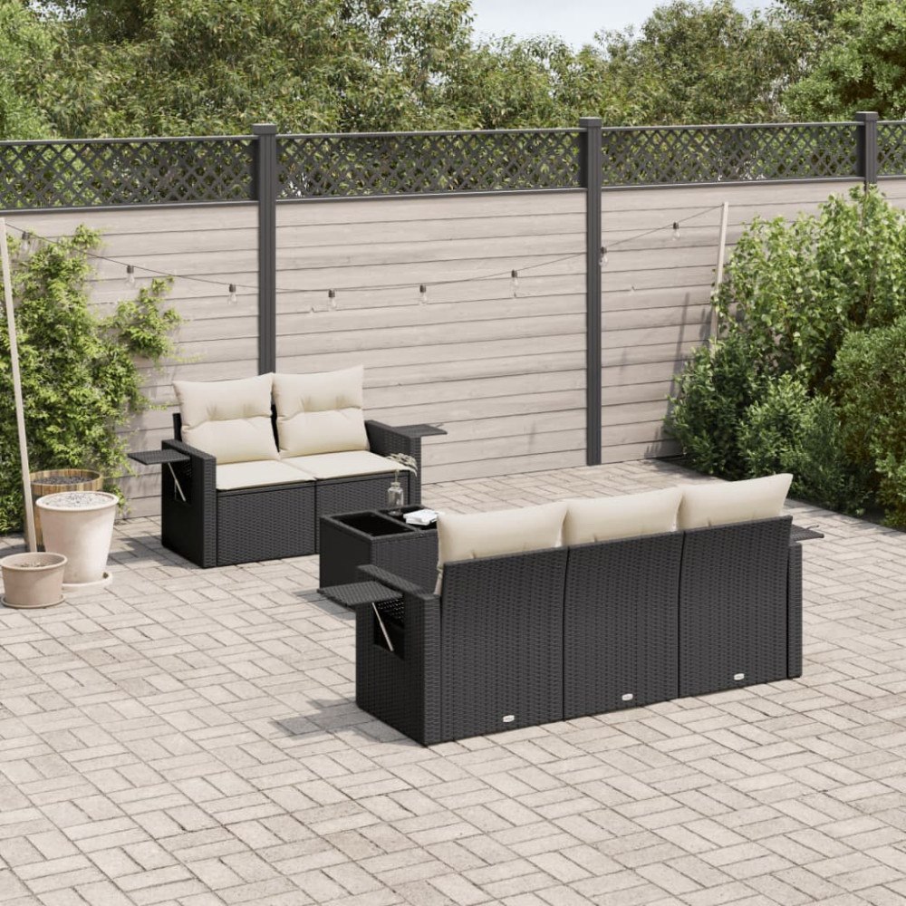 vidaXL Loungegrupp med dynor 6 delar svart konstrotting