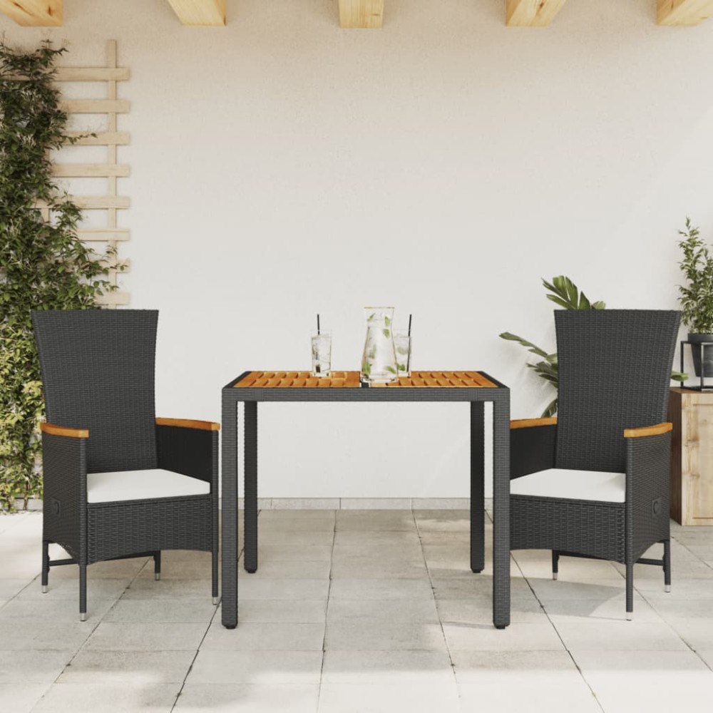 vidaXL Matgrupp för trädgården med dynor 3 delar svart konstrotting