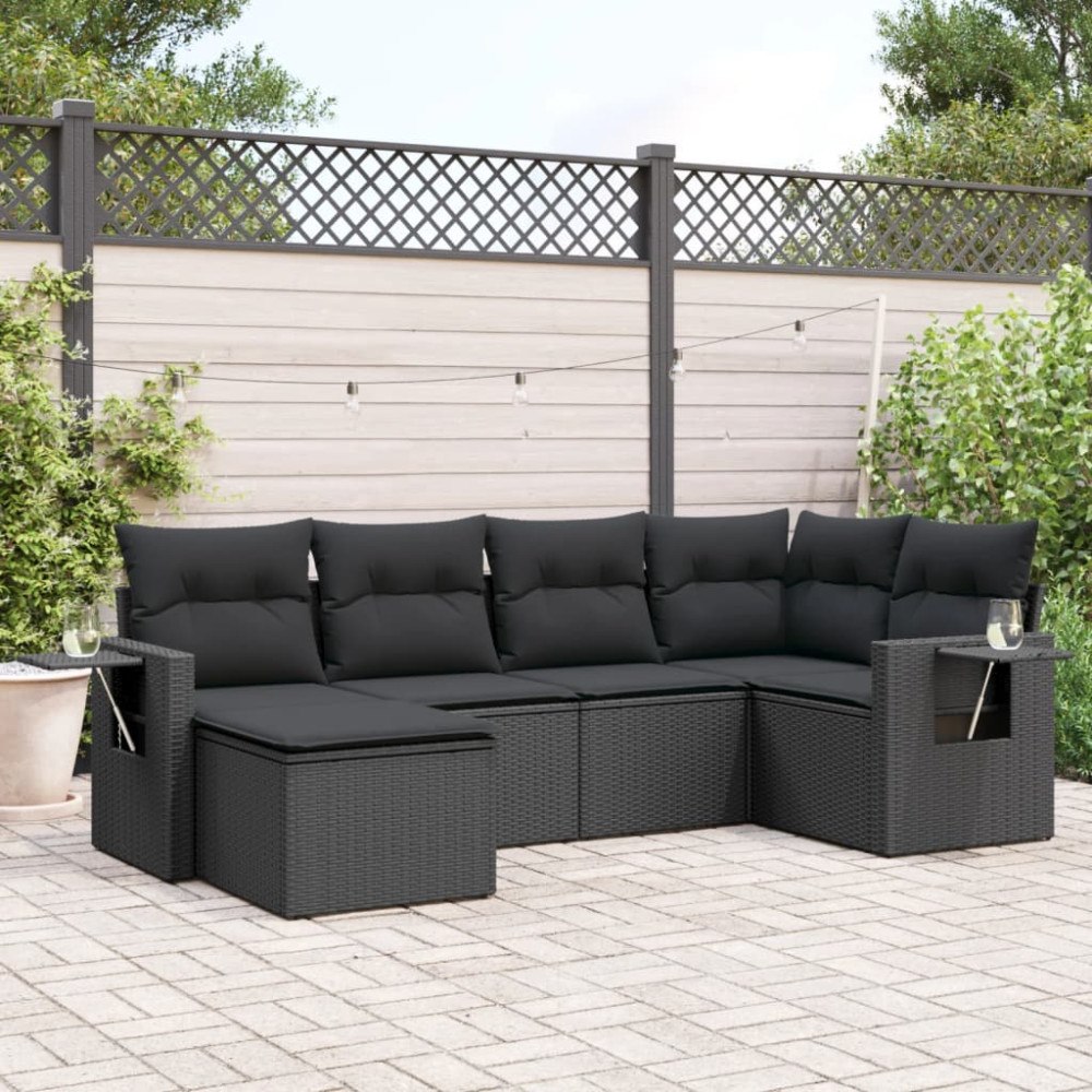 vidaXL Loungegrupp med dynor 6 delar svart konstrotting