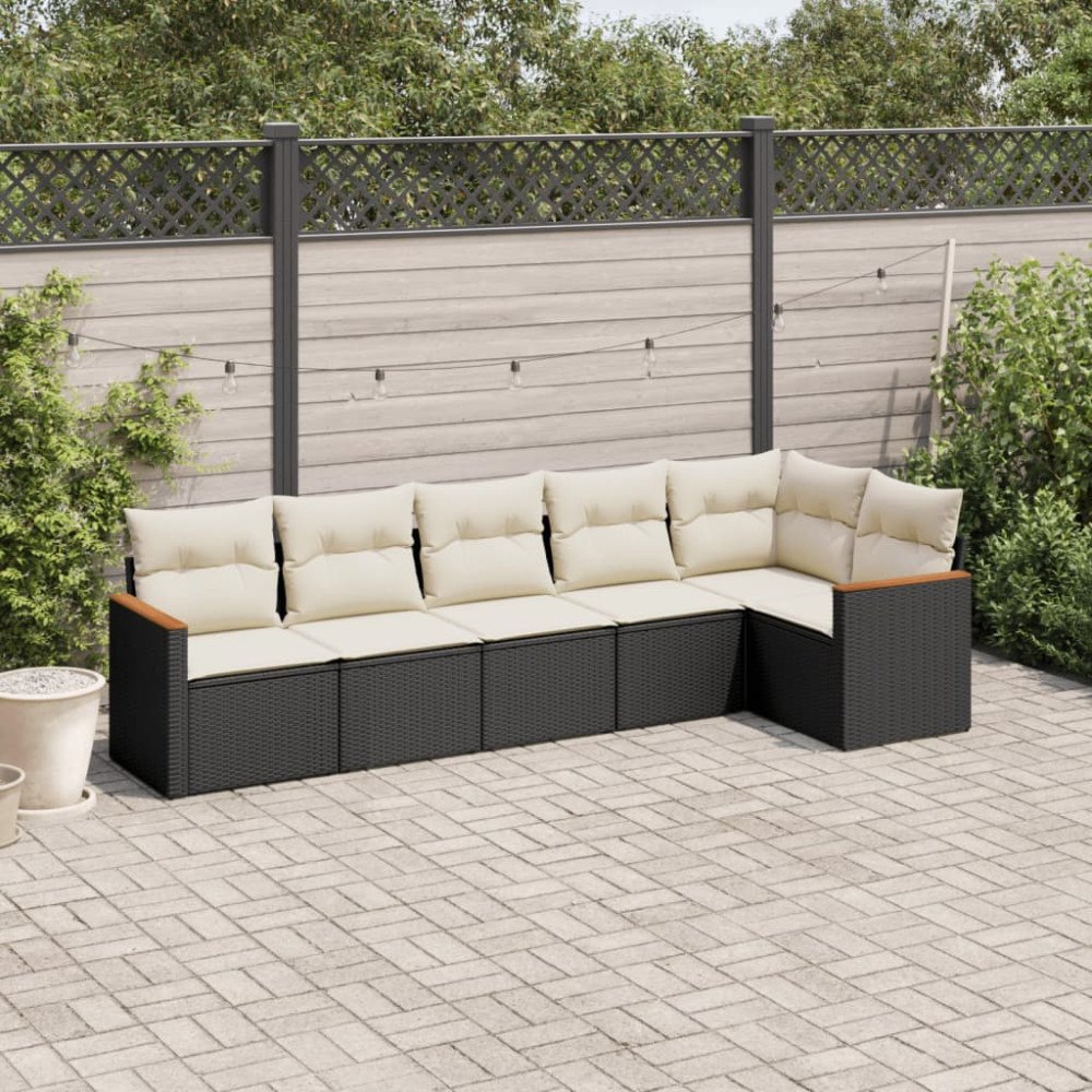 vidaXL Loungegrupp med dynor 6 delar svart konstrotting