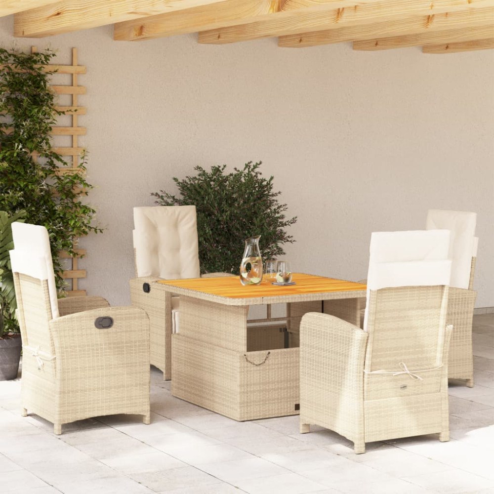 vidaXL Matgrupp för trädgården med dynor 5 delar beige konstrotting