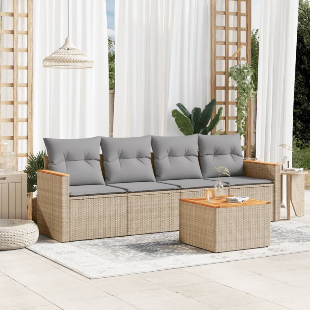 vidaXL Soffgrupp för trädgård med dynor 5 delar mixbeige konstrotting