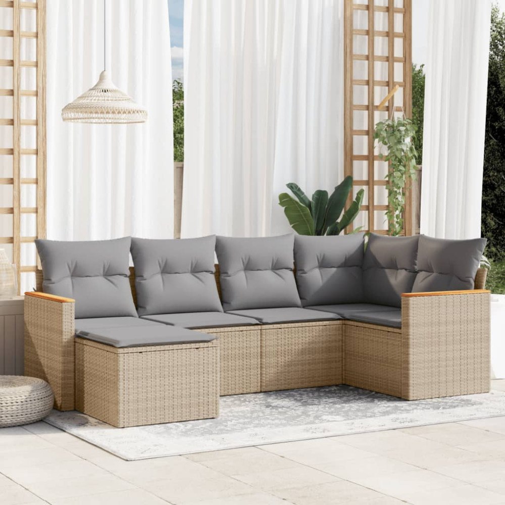 vidaXL Soffgrupp för trädgården med dynor 6 delar beige konstrotting