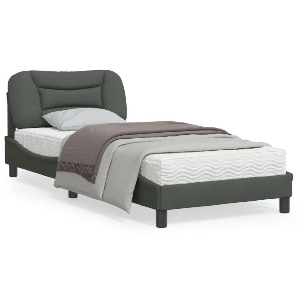 vidaXL Bed Frame with LED without Mattress "Hvar" Dark Grey 90x200 cm Fabric