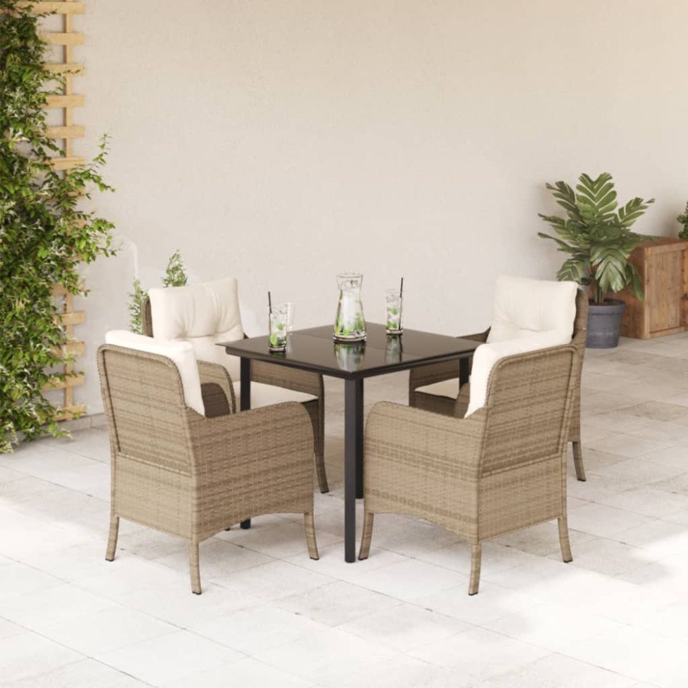 vidaXL Matgrupp för trädgården med dynor 5 delar beige konstrotting