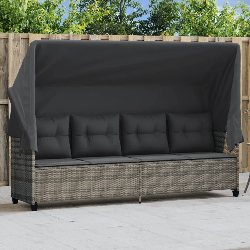 vidaXL Solsäng med tak och dynor beige konstrotting