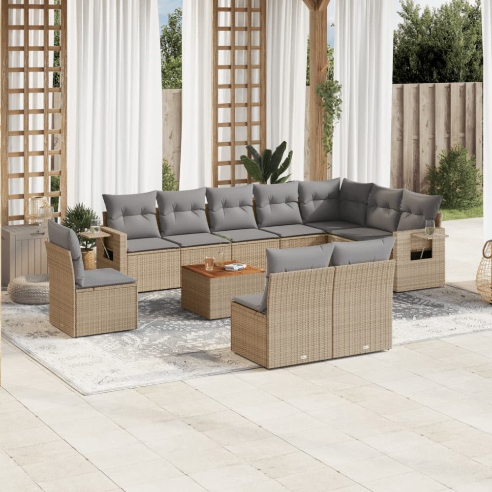 vidaXL Soffgrupp för trädgård med dynor 11 delar mixbeige konstrotting